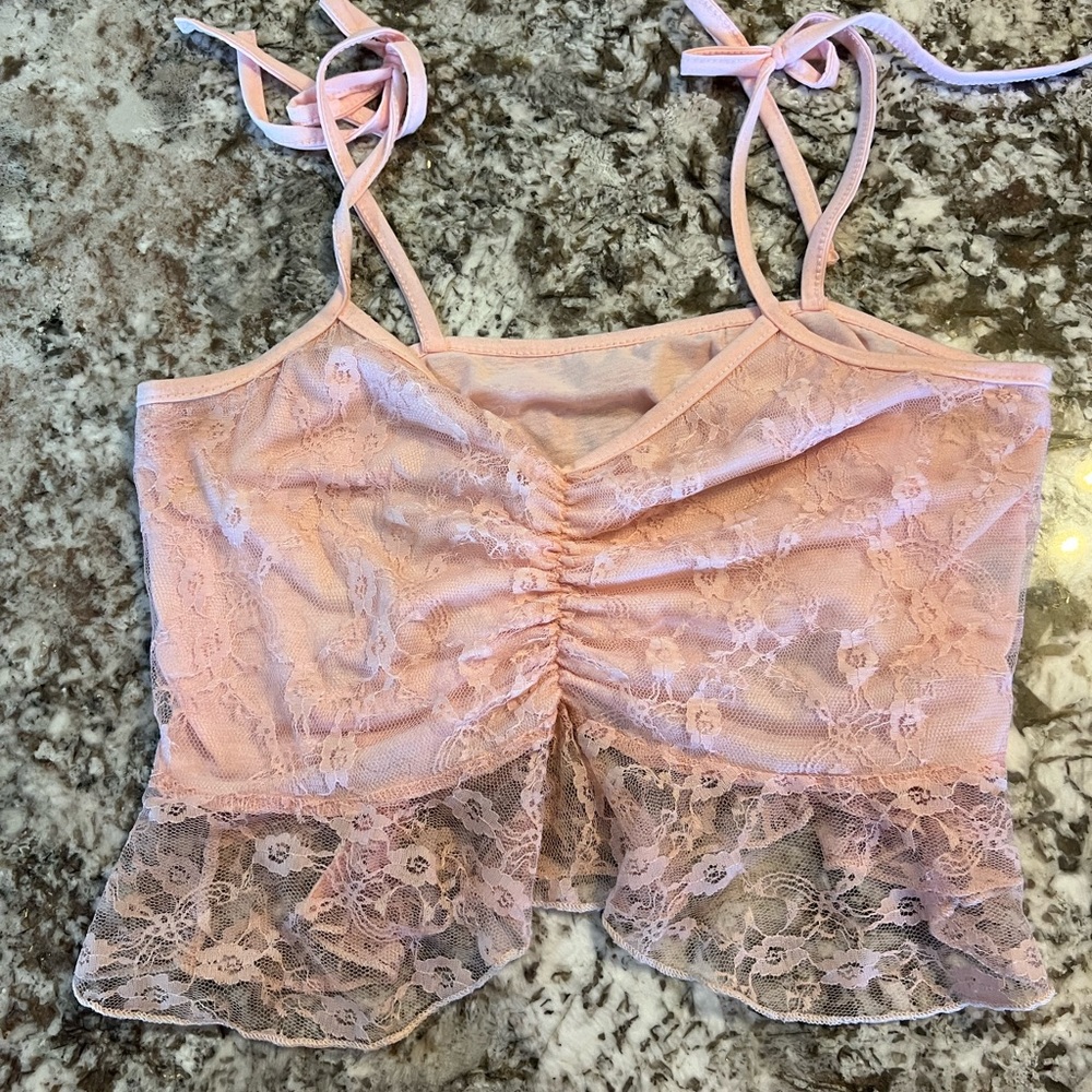 Large Pink Lace Cami Top Shirt Spaghetti Straps Juniors Romwe Sexy Cute Kpop